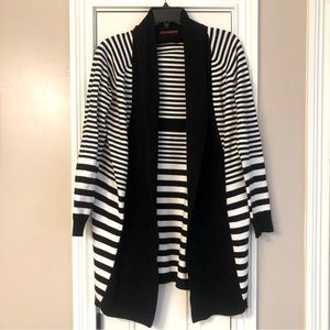 RED Black and White Striped Cardigan- EUC Sz S